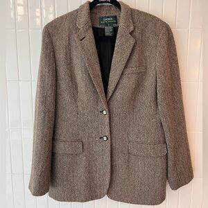 Lauren Ralph Lauren Brown Herringbone Wool Blazer Jacket | Women’s 12